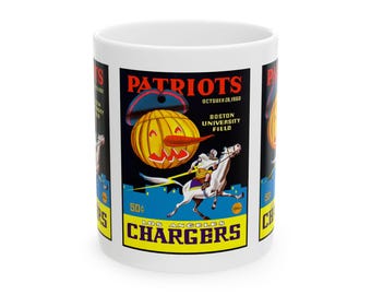 1960 Vintage Los Angeles Chargers - Boston Patriots Football Program Cover - Ceramic Mug, 11oz