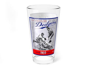 Vintage Mixing Glass, 16oz - 1959 Baseball Dodgers Yearbook, Unique Kitchen Barware Gift, Cocktail Glassware, Sports Memorabilia Decor, Los