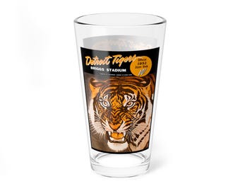 Mixing Glass, 16oz - Vintage 1952 Detroit Tigers Baseball Memorabilia, Beer Glassware, Barware Gift, Sports Fan Collectible, Baseball