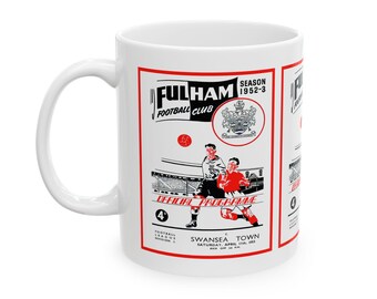 1953 Vintage Fulham Football Club - Swansea Town English Football Program Cover - Ceramic Mug, 11oz