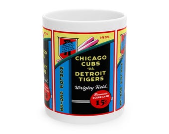 1935 Baseball World Series Ceramic Mug, Chicago Cubs Detroit Tigers, Sports Fan Gift, Vintage Baseball Memorabilia, 1935 Retro Cup, Baseball