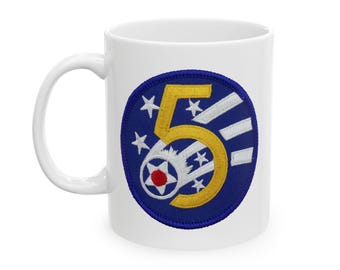 Ceramic Mug - Flight Patch - Army 5th Air Force, Coffee Cup, Tea Mug, Military Gift, Aviation Memorabilia, War Veteran Present, Patriotic