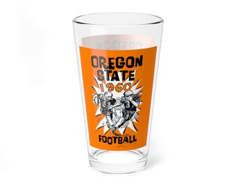 Mixing Glass, 16oz - 1960 Football Oregon State Memorabilia, Vintage Barware, Drinking Glass, Collectible Gift, Sports Fan Glassware