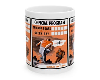 Vintage Football Ceramic Mug, 1944 Chicago Bears-Green Bay Packers Coffee Cup, Sports Fan Gift, Football Memorabilia, Football Lover's Mug