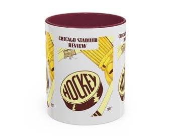 1947-1948 Vintage Chicago Black Hawks Hockey Program Cover - Colorful Mugs, 11oz