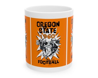 Vintage Football Oregon State Ceramic Mug, Retro Sports Drinkware, 1960s College Football Team Cup, Gift for Sports Fans, Home Office Decor