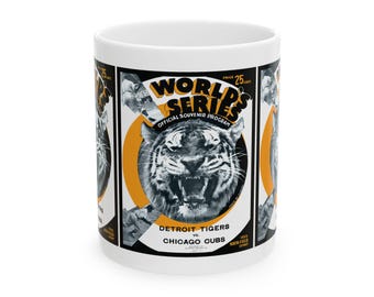 Baseball 1935 World Series Ceramic Mug, Detroit Tigers Chicago Cubs Sports Fan Gift, 11oz 15oz, Vintage Sports Memorabilia, Baseball Lover