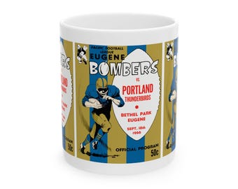 Vintage 1966 Football Eugene Bombers-Portland Thunderbirds Ceramic Mug, Retro Sports Fan Drinkware, Gift for Football Enthusiasts, 11oz