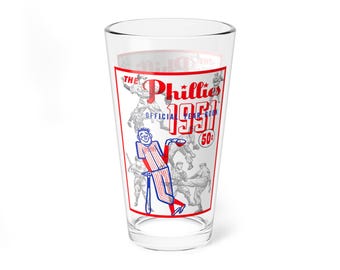 Mixing Glass, Vintage 1951 Baseball Philadelphia Phillies Yearbook Design, Beer Glass, Baseball Fan Gift, Sports Memorabilia, Unique Barware