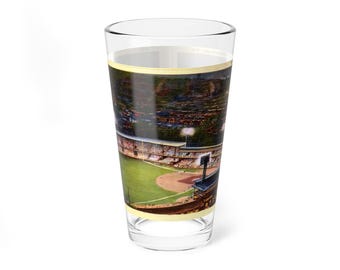 Mixing Glass, Pittsburgh Baseball Forbes Field Postcard, 16oz, Sports Fan Gift, Baseball Lover Gift, Baseball Stadium Decor, Barware