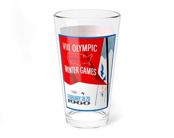 Vintage Mixing Glass, 16oz - 1960 Winter Olympics-Lake Tahoe, Retro Cocktail Tumbler, Barware Gift Idea, Olympic Games Glassware, Sports Fan