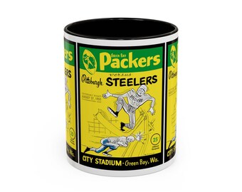 1955 Vintage Green Bay Packers - Pittsburgh Steelers Football Program Cover - Colorful Mug, 11oz