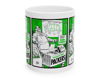 Vintage 1961 Football Green Bay Packers Los Angeles Rams Ceramic Mug, Football Sports Fan Collectible Gift, Father's Day, Christmas