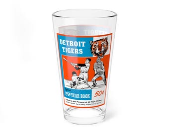 Mixing Glass, 16oz - Vintage 1959 Baseball Detroit Tigers Yearbook, Gift for Sports Fans, Baseball Memorabilia, Unique Barware, Sports