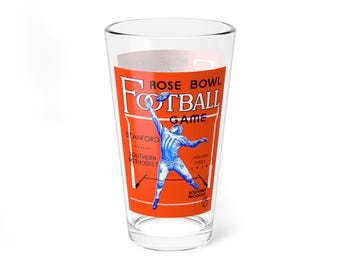 Mixing Glass, 16oz - 1936 Football Rose Bowl SMU-Stanford, Sports Memorabilia Gift, Game Day Barware, Football Fan Glassware, College
