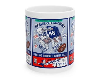 Retro Football Ceramic Mug, Vintage Sports 1948 Cleveland Browns Buffalo Bills Cup, Gift for Football Fans, Sports Memorabilia, Football