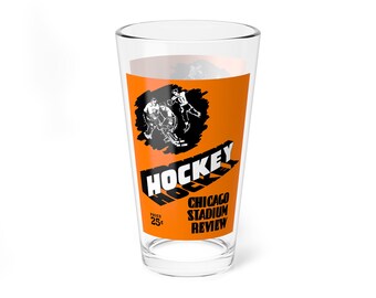 Hockey Mixing Glass, 16oz - Vintage Chicago Blackhawks Sports Fan Gift, Hockey Barware, Retro Hockey Memorabilia Decor, Sports Collectible