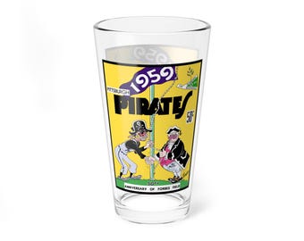 Mixing Glass, 16oz - Retro 1959 Baseball Pittsburgh Pirates Yearbook Design, Perfect for Sports Fans, Gift for Baseball Enthusiasts, Vintage