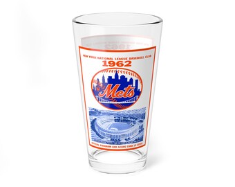 Mixing Glass, 16oz - Vintage 1962 Baseball New York Mets Shea Stadium Souvenir, Gift for Sports Fans, Barware Decor, Baseball Memorabilia,