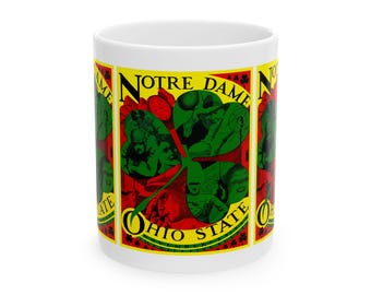 Vintage Ohio State Notre Dame Football Ceramic Mug, Gift for Sports Fans, 11oz Cup, College Football Fan Gift, Home Office Decor, Father's