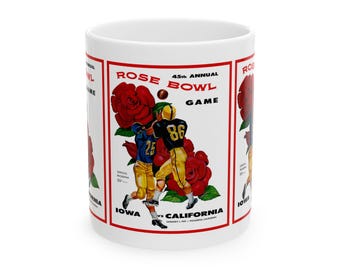 Football Rose Bowl 1959 Ceramic Mug, Sports Fan Gift, College Football Memorabilia, Retro Design Coffee Cup, Vintage Sports Collectible,