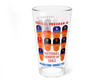 Mixing Glass, Vintage Cubs Baseball Program Cover, 16oz - National League Memorabilia, Fan Gift, Sports Bar Decor, Gift for Baseball Lover,