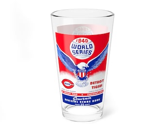 Mixing Glass, 16oz - Vintage 1940 Baseball World Series Cincinnati Reds Detroit Tigers Crosby Field, Baseball Fan Gift, Sports Barware,