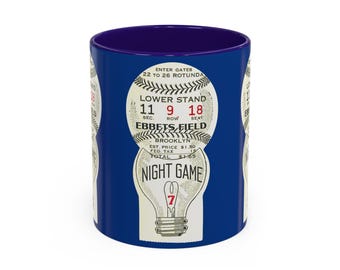 Vintage Brooklyn Ebbets Field Night Game Ticket - Colorful Mugs, 11oz