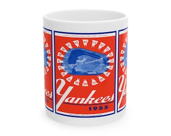 Vintage 1955 Baseball New York Yankees Yearbook Ceramic Mug, Sports Memorabilia Cup, Baseball Fan Gift, Collectible Sports Drinkware,
