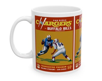 Football Ceramic Mug, San Diego Chargers vs Buffalo Bills, Sports Fan Gift, 11oz, 15oz, Coffee Cup, Tea Mug, Unique Sports Decor, Sports