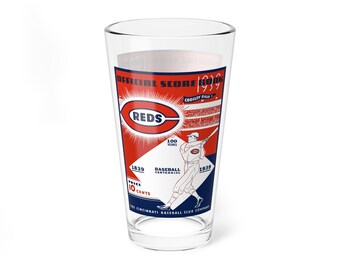 Mixing Glass, Vintage Baseball Cincinnati Reds Memorabilia, 16oz Glassware Gift, Barware Decor, Baseball Fan Collector Present,