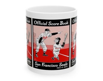 Vintage Baseball Ceramic Mug, 11oz, 15oz - 1957 San Francisco Seals Baseball, Gift for Baseball Fans, Sports Memorabilia, Retro Sports Mug,