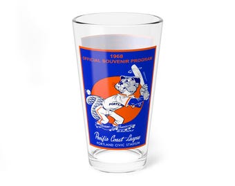 Mixing Glass, 16oz - Vintage 1968 Baseball Portland Beavers Pacific Coast League, Gift for Baseball Fans, Sports Memorabilia, Collectible