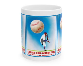 Vintage Chicago Cubs Ceramic Mug, Baseball Enthusiast Gift, Sports Fan Coffee Cup, Retro Baseball Team Memorabilia, Father's Day Present,