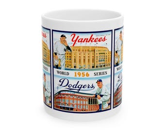 1956 Baseball World Series Brooklyn Dodgers New York Yankees Ceramic Mug, Vintage Sports Fan Collectible Gift, Coffee Cup, Tea Mug, Baseball