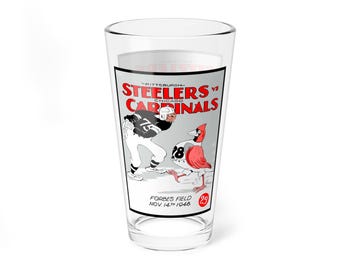 Mixing Glass, 16oz - 1948 Football Chicago Cardinals-Pittsburgh Steelers Football Memorabilia, Beer Tumbler, Sports Barware, Game Day Gift,