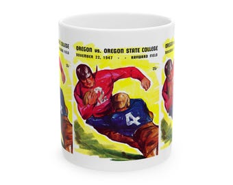 Vintage Oregon State College Football Program Ceramic Mug, Gift for Football Fans, Ducks Memorabilia, 1947 Sports Collectible, Oregon State