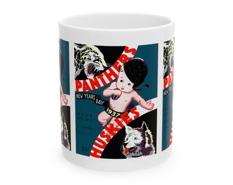 1937 Vintage Rose Bowl - Pittsburgh Panthers - Washington Huskies Football Program Cover - Ceramic Mug, 11oz