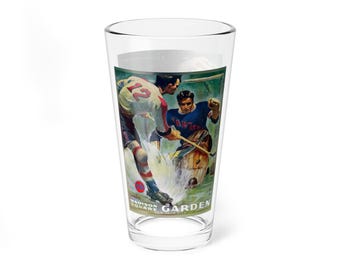 Mixing Glass, 16oz - Vintage New York Americans - New York Rangers Hockey Program, Perfect for Sports Fans, Unique Barware, Gift for Hockey