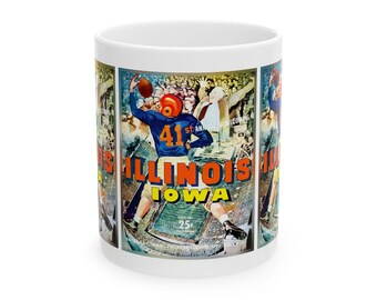 Vintage 1951 Football Illinois Iowa Ceramic Mug, Sports Fan Gift, College Football Memorabilia, Coffee Cup, Drinkware, Tea Mug