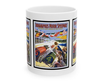 1909 Vintage Indianapolis 500 Racing Poster - Ceramic Mug, 11oz