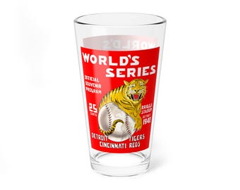 Mixing Glass, 16oz - Vintage 1940 Baseball World Series Detroit Tigers Cincinnati Reds Memorabilia, Sports Barware, Gift for Sports Fans,