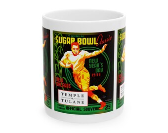 1934 Vintage Sugar Bowl - Temple Owls - Tulane Green Waves Football Program Cover  - Ceramic Mug, 11oz