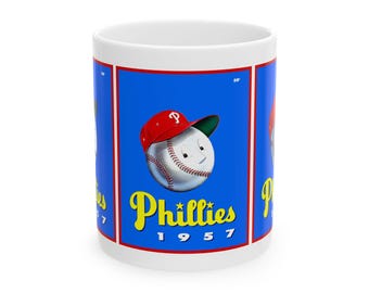 1957 Philadelphia Phillies Baseball Yearbook Ceramic Mug, Vintage Sports Memorabilia Gift, Baseball Fan Collectible Drinkware, Baseball Gift