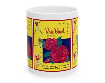 Football Ceramic Mug, Ohio State vs Oregon, 1958 Rose Bowl Game Memorabilia Gift, Sports Fan Coffee Cup, Vintage Sports Collectible, Game