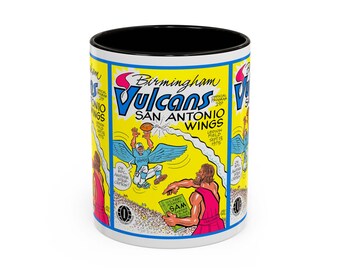 Vintage 1975 Football Birmingham Vulcans-San Antonio Wings Colorful Mug, Sports Fan Gift, Coffee Cup, Retro Design, Football Memorabilia,