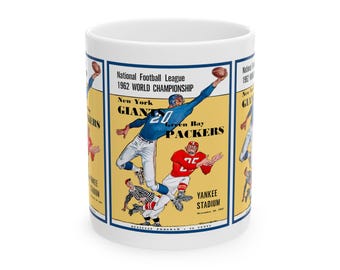 Vintage Football Ceramic Mug, 1962 Green Bay Packers-New York Giants Memorabilia, Sports Fan Cup, Retro Football Lover Gift, Coffee Mug, Tea