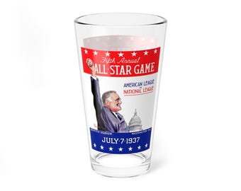 Mixing Glass, 16oz - Vintage 1937 Baseball All-Star Game Program Design, Unique Kitchenware, Retro Barware Gift, Collectible Glassware,