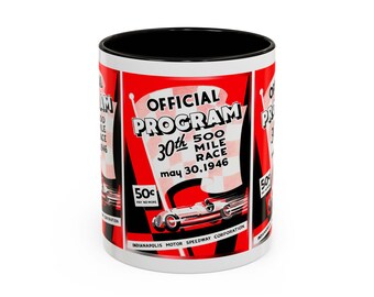 1946 Vintage Indianapolis 500 Racing Program Cover  - Colorful Mugs, 11oz