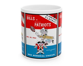 Football Fan Ceramic Mug, Football Buffalo Bill Boston Patriots Coffee Cup, Sports Team Gift, Football Lover's Mug, Game Day Tea Mug